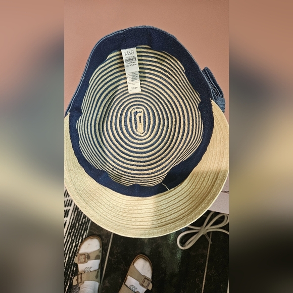 MARKS & SPENCER Paper Straw Beach Newsboy Nautical Hat In Blue/white.M/L - Picture 5 of 9